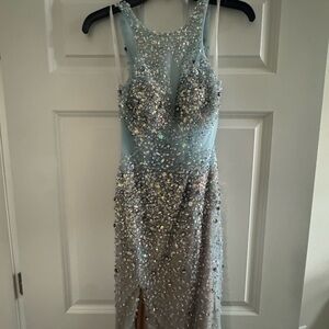 Terani Couture Ice Blue Crystal-Embellished Prom Gown